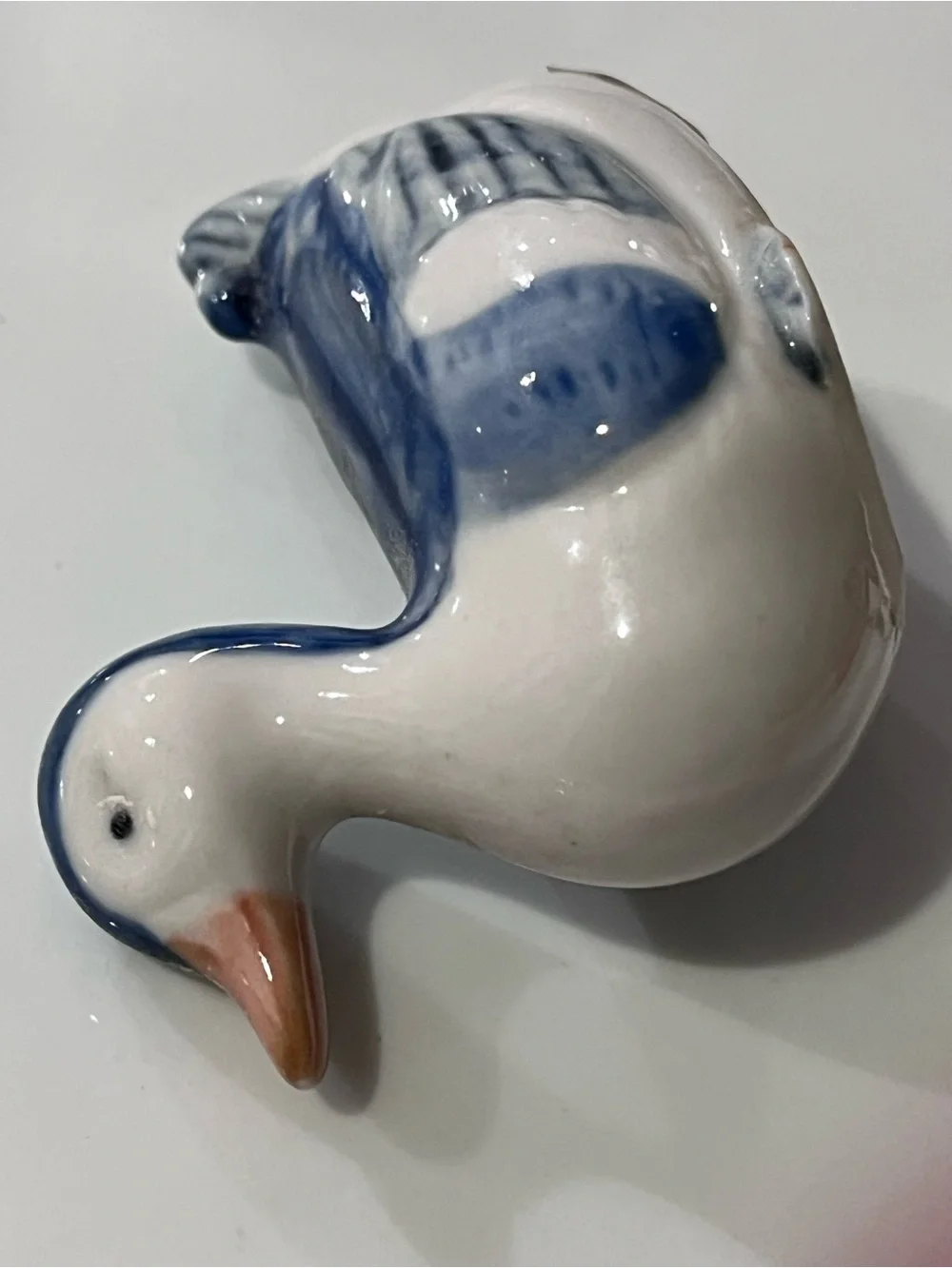 Vintage Otagiri Blue and White Miniature Porcelain Duck Figurine